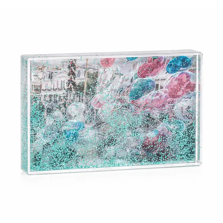 Aqua Picture Frame with Floating Glitter