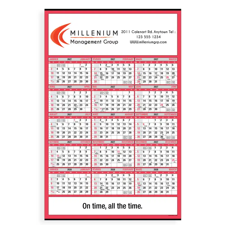 Calendrier mural 15 mois à deux emplacements publicitaires 2027