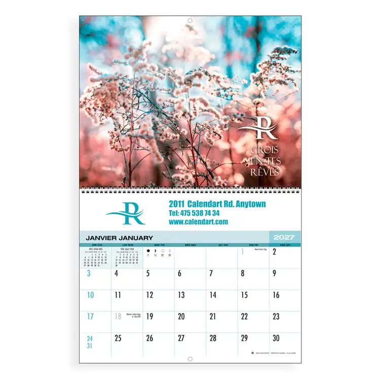 Calendrier mural personnalisé à spirale 2027