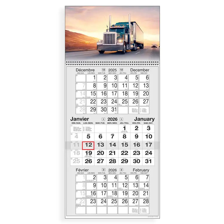 Calendrier trimestriel à grandes cases 2027