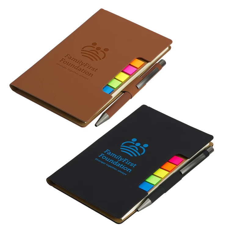 Carnet à couverture rigide Alliance avec marque-pages autocollants et stylo