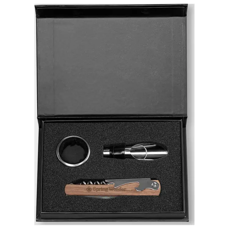 Coffret accessoires à vin Essex en acier inoxydable et acacia #6