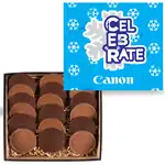 Coffret de 18 biscuits ronds chocolatés à couvercle multicolore