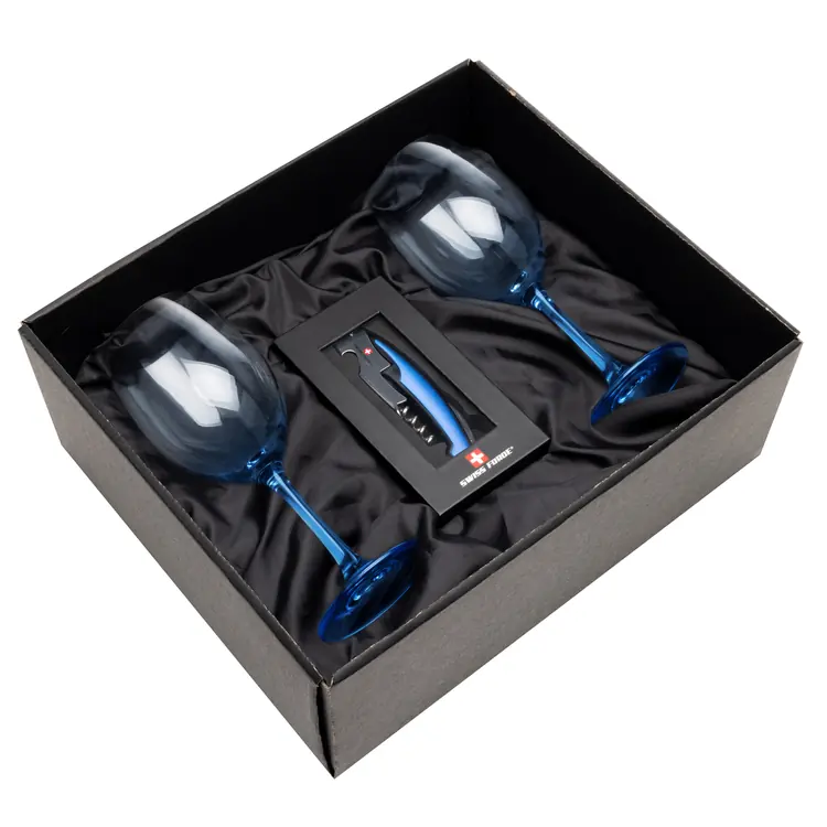 Soudan Wine Glass Set of 2 11 oz Blue with Swiss Force Wine Tool #5