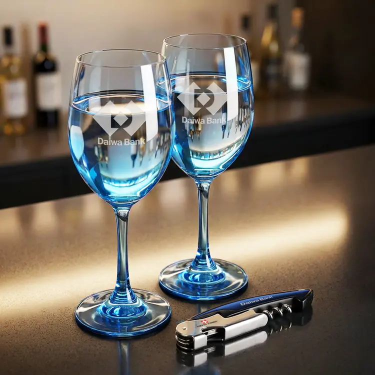 Soudan Wine Glass Set of 2 11 oz Blue with Swiss Force Wine Tool #6