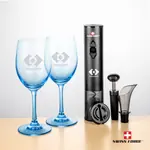 Soudan Wine Glass Set of 2 11 oz Blue with Swiss Force Automatic Opener