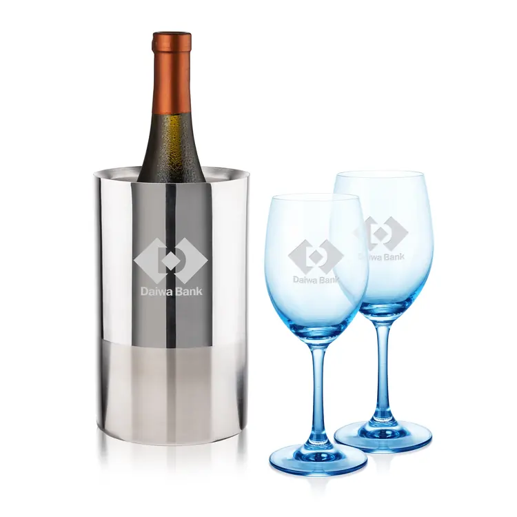Soudan Wine Glass Set of 2 11 oz Blue with Catania Cooler