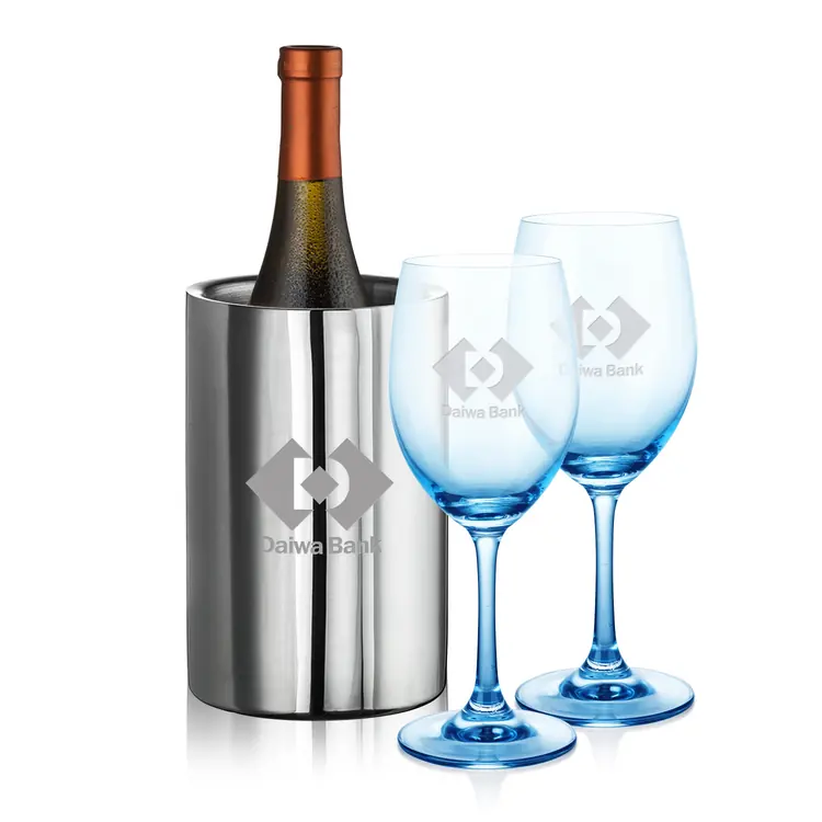 Soudan Wine Glass Set of 2 11 oz Blue with Jacobs Cooler
