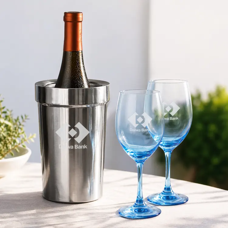 Soudan Wine Glass Set of 2 11 oz Blue with Milano Cooler #3