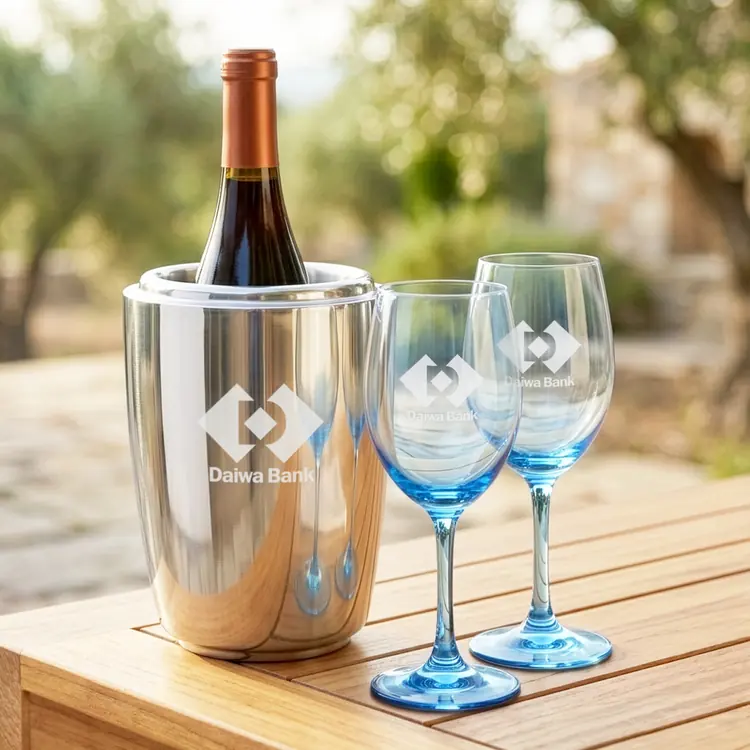 Soudan Wine Glass Set of 2 11 oz Blue with Pescara Cooler #3