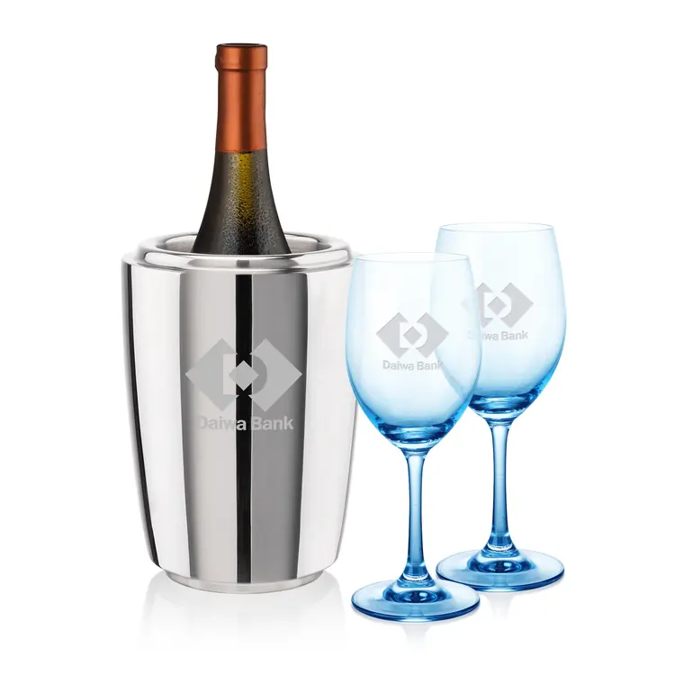 Soudan Wine Glass Set of 2 11 oz Blue with Pescara Cooler