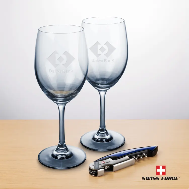 Soudan Wine Glass Set of 2 11 oz Smoke with Swiss Force Wine Tool #2
