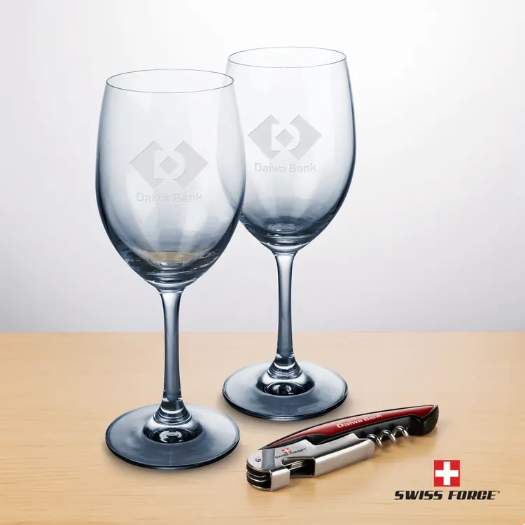 Soudan Wine Glass Set of 2 11 oz Smoke with Swiss Force Wine Tool #3