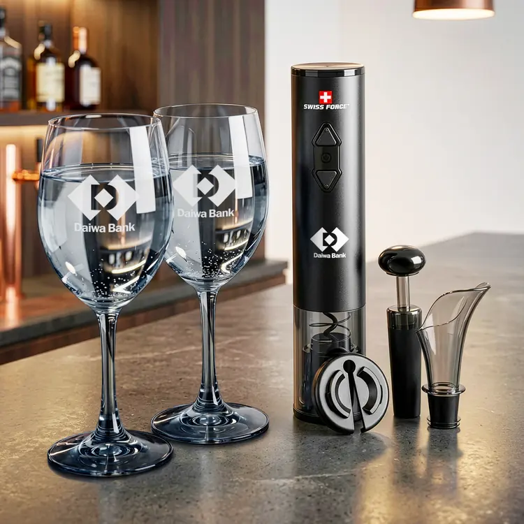 Coffret de 2 verres à vin Soudan 11 oz Fumé et ouvre-bouteille automatique Swiss Force #3