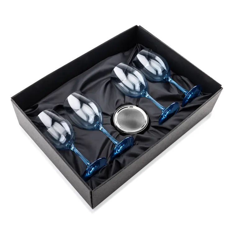 Soudan Wine Glass Set of 4 11 oz Blue with Baldoni Coasters #2