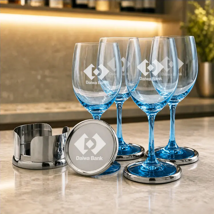Soudan Wine Glass Set of 4 11 oz Blue with Baldoni Coasters #3