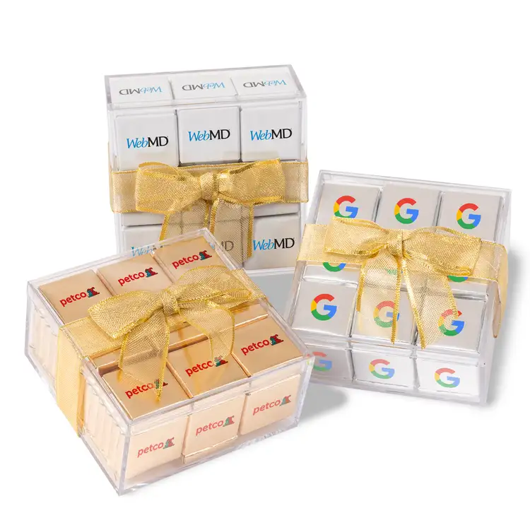 Coffret de 63 carrés de chocolat avec impression multicolore