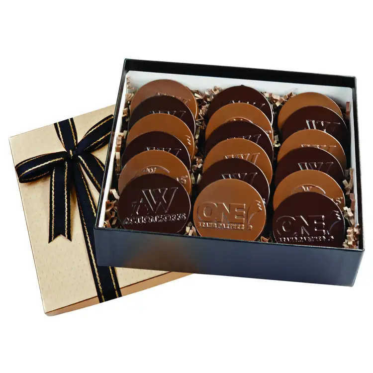 Gold Gift Box with 18 Round Chocolate Cookies
