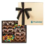 Coffret doré ou argenté de bretzels chocolatés Premier