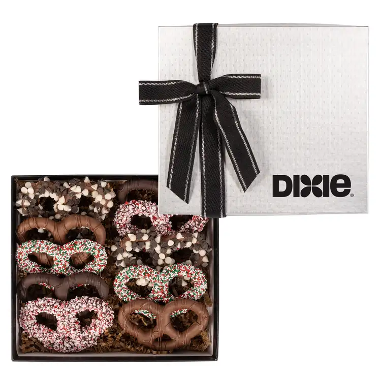 Gold or Silver Holiday Chocolate Pretzel Gift Box #2