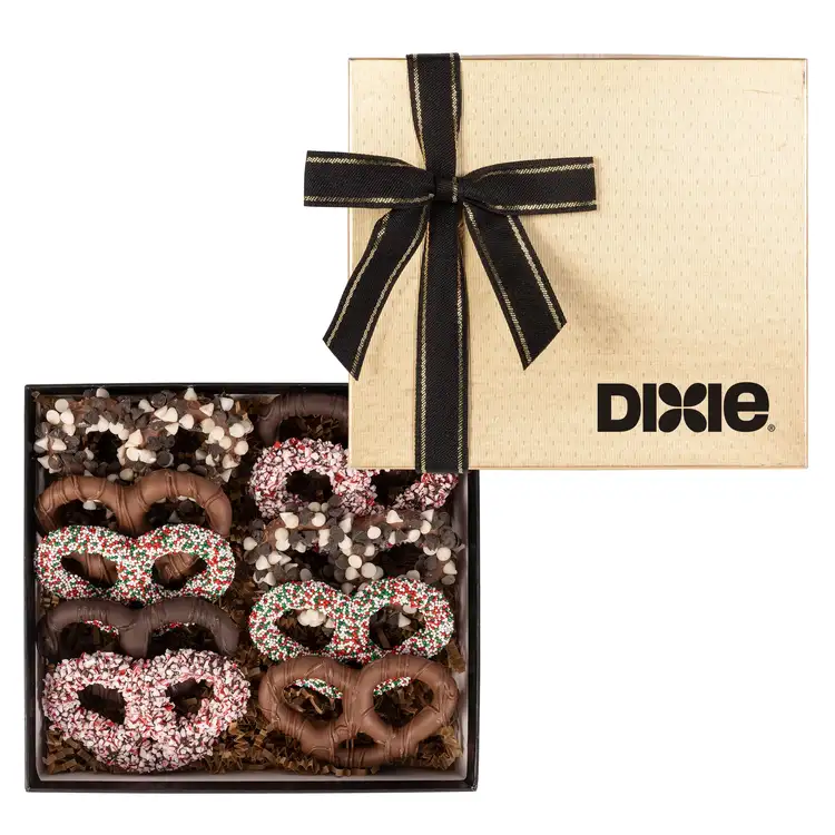 Gold or Silver Holiday Chocolate Pretzel Gift Box