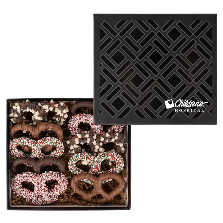 Deluxe Black Holiday Chocolate Pretzel Gift Box