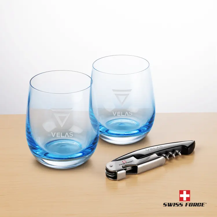 Swiss Force Wine Tool and 2 Soudan Blue glasses Gift Set - Deep Etch #4