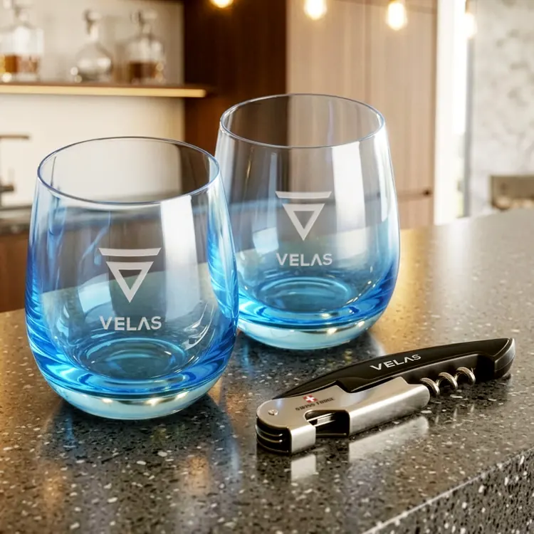 Swiss Force Wine Tool and 2 Soudan Blue glasses Gift Set - Deep Etch #6