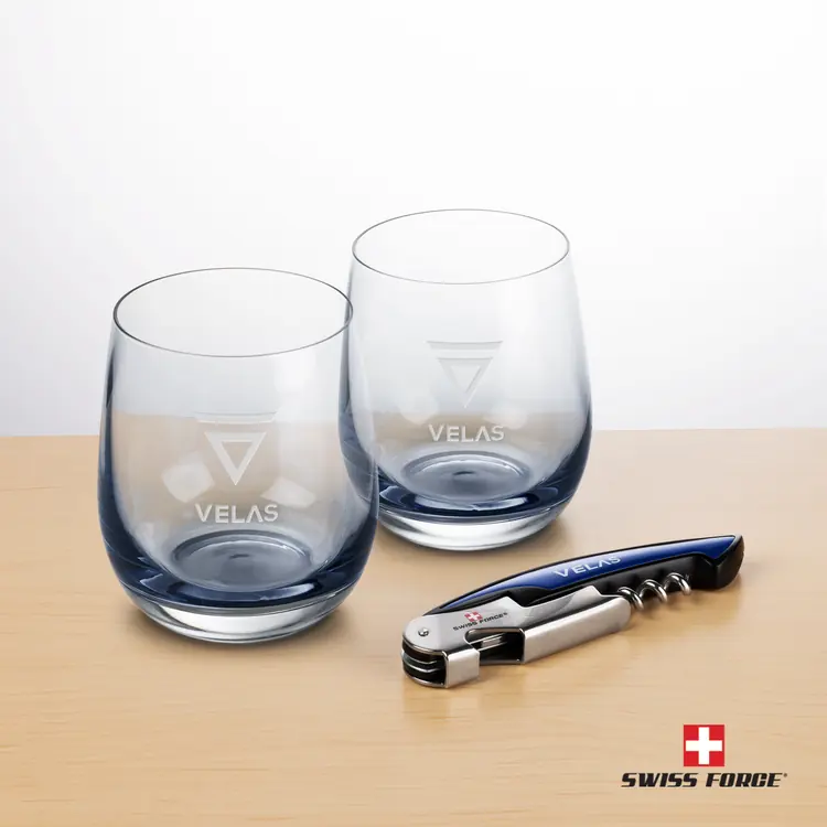Swiss Force Wine Tool and 2 Soudan Smoke glasses Gift Set - Deep Etch #2