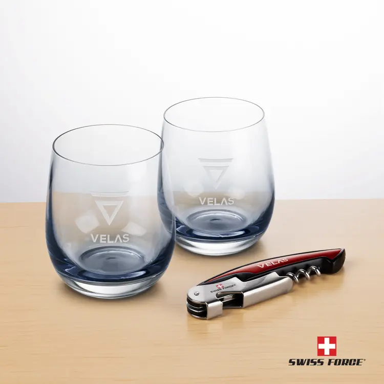 Swiss Force Wine Tool and 2 Soudan Smoke glasses Gift Set - Deep Etch #3