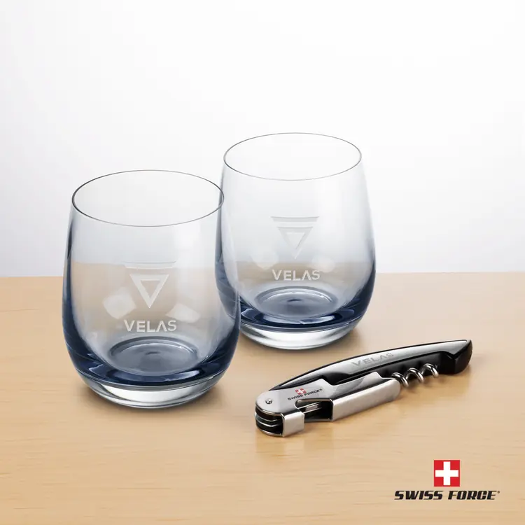 Swiss Force Wine Tool and 2 Soudan Smoke glasses Gift Set - Deep Etch #4