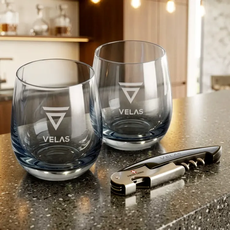 Swiss Force Wine Tool and 2 Soudan Smoke glasses Gift Set - Deep Etch #6