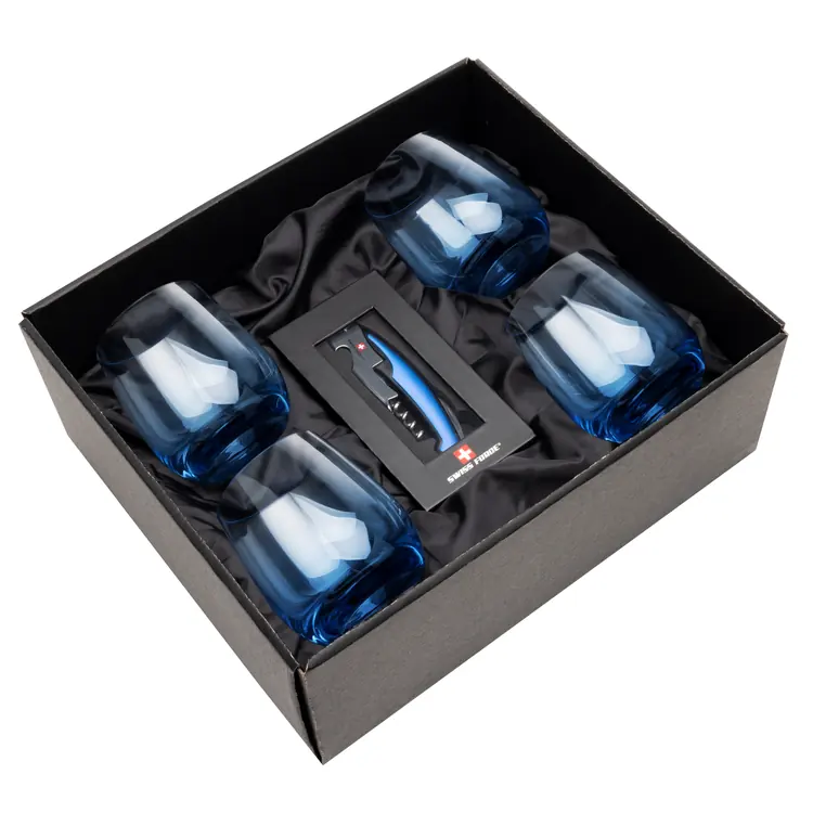 Swiss Force Wine Tool and 4 Soudan Blue glasses Gift Set - Deep Etch #5