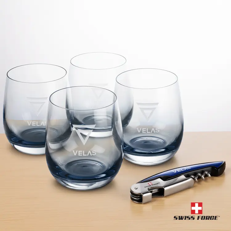 Swiss Force Wine Tool and 4 Soudan Smoke glasses Gift Set - Deep Etch #2