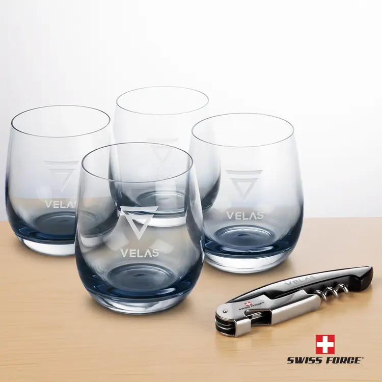 Swiss Force Wine Tool and 4 Soudan Smoke glasses Gift Set - Deep Etch #4