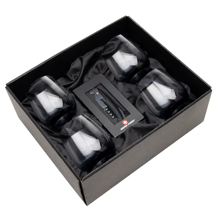 Swiss Force Wine Tool and 4 Soudan Smoke glasses Gift Set - Deep Etch #5