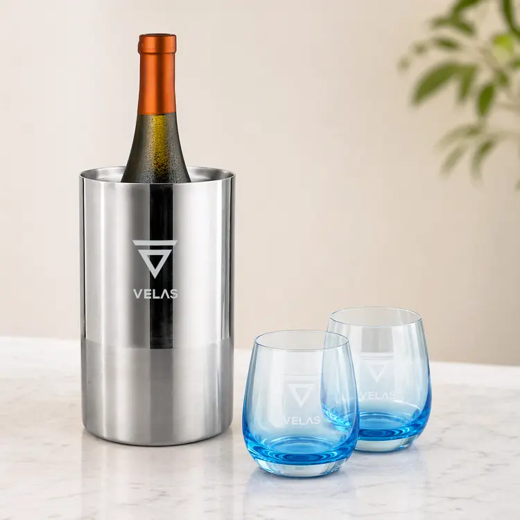Coffret refroidisseur à vin Catania et 2 verres Soudan bleu - Gravure #3