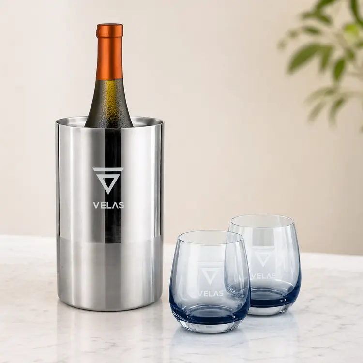 Catania Wine Cooler and 2 Soudan Smoke glasses Gift Set - Deep Etch #3