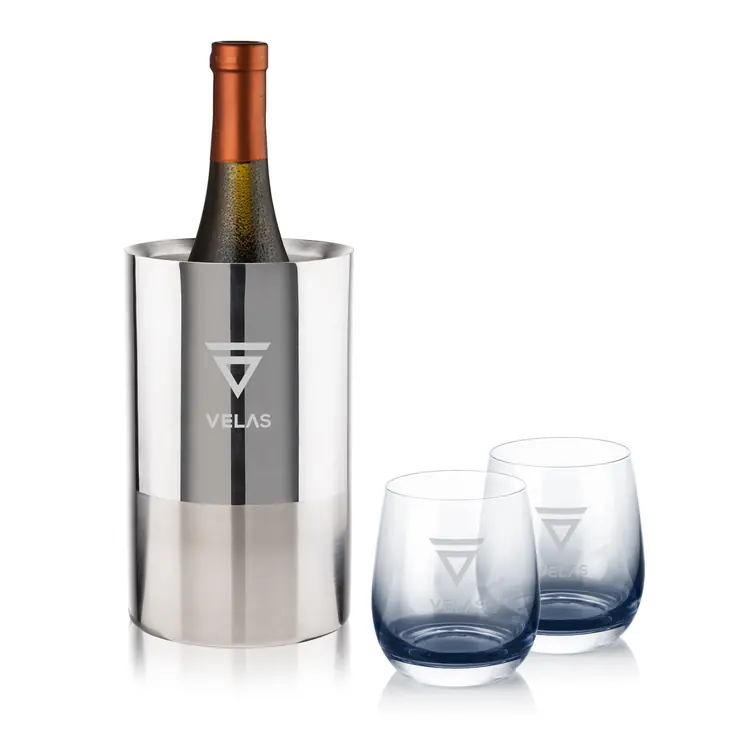 Catania Wine Cooler and 2 Soudan Smoke glasses Gift Set - Deep Etch