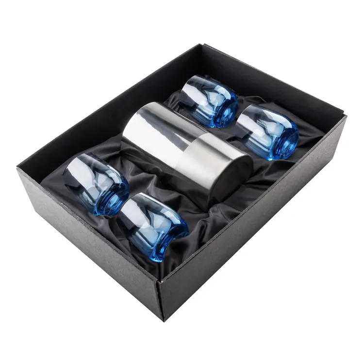 Catania Wine Cooler and 4 Soudan Blue glasses Gift Set - Deep Etch #2