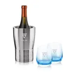 Coffret refroidisseur à vin Genoa et 2 verres Soudan bleu - Gravure