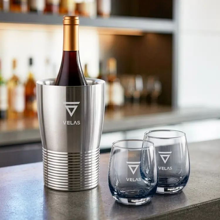Genoa Wine Cooler and 2 Soudan Smoke glasses Gift Set - Deep Etch #3