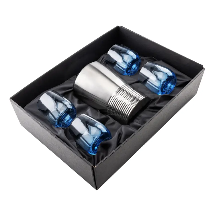 Genoa Wine Cooler and 4 Soudan Blue glasses Gift Set - Deep Etch #2