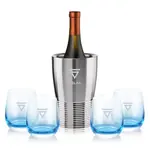 Coffret refroidisseur à vin Genoa et 4 verres Soudan bleu - Gravure