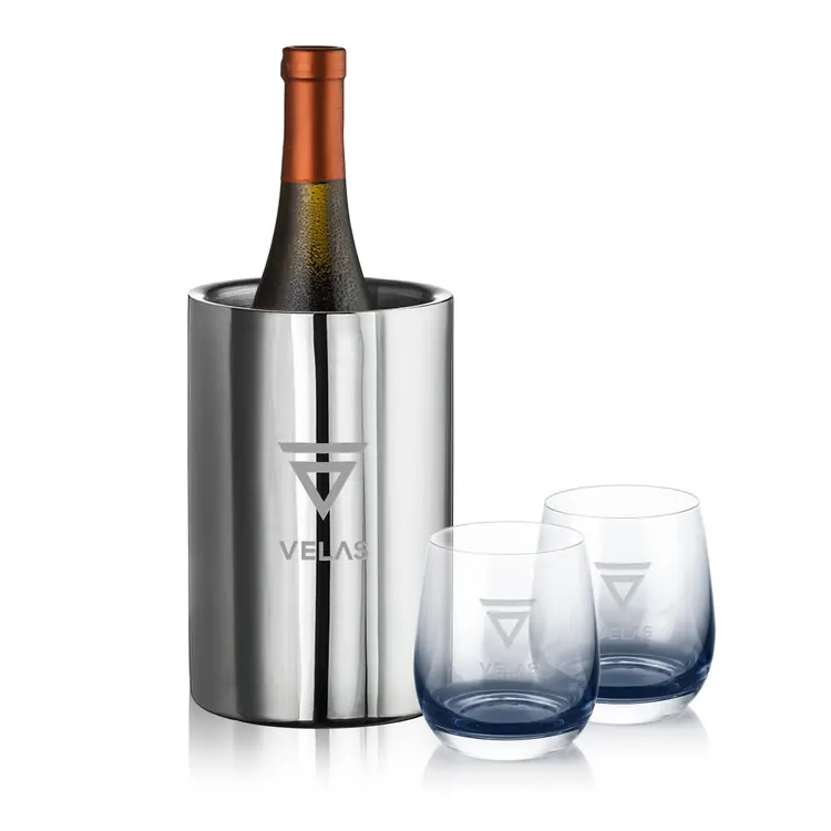 Jacobs Wine Cooler and 2 Soudan Smoke glasses Gift Set - Deep Etch
