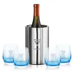 Coffret refroidisseur à vin Jacobs et 4 verres Soudan bleu - Gravure