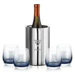 Coffret refroidisseur à vin Jacobs et 4 verres Soudan fumé - Gravure