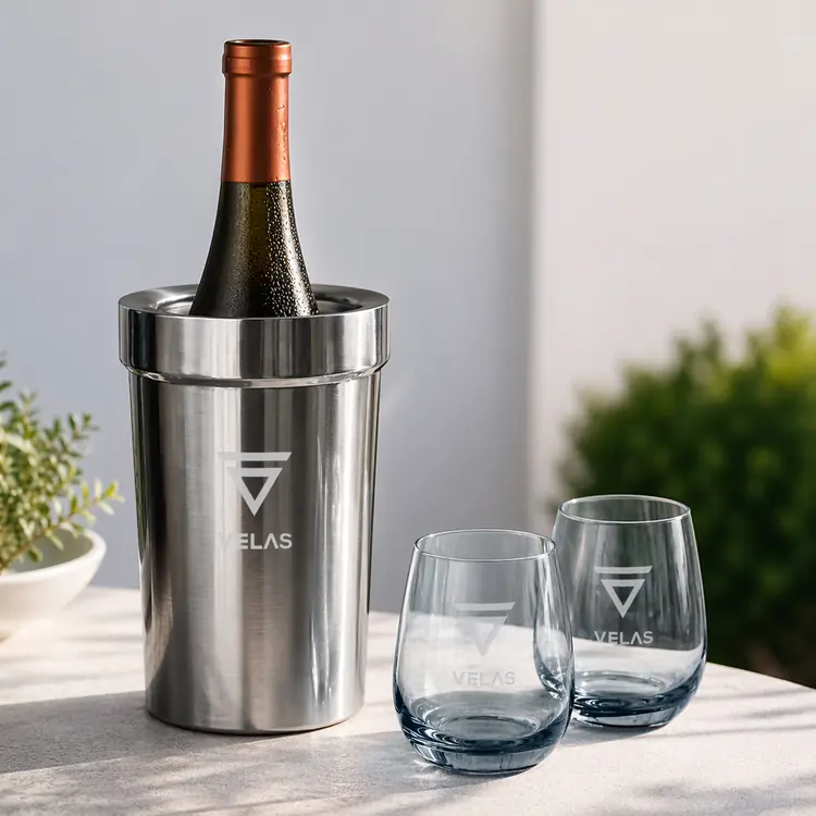 Milano Wine Cooler and 2 Soudan Smoke glasses Gift Set - Deep Etch #3