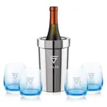 Coffret refroidisseur à vin Milano et 4 verres Soudan bleu - Gravure