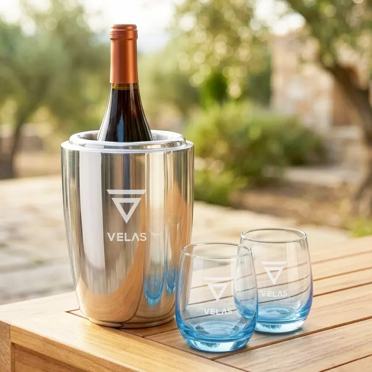 Pescara Wine Cooler and 2 Soudan Blue glasses Gift Set - Deep Etch #3